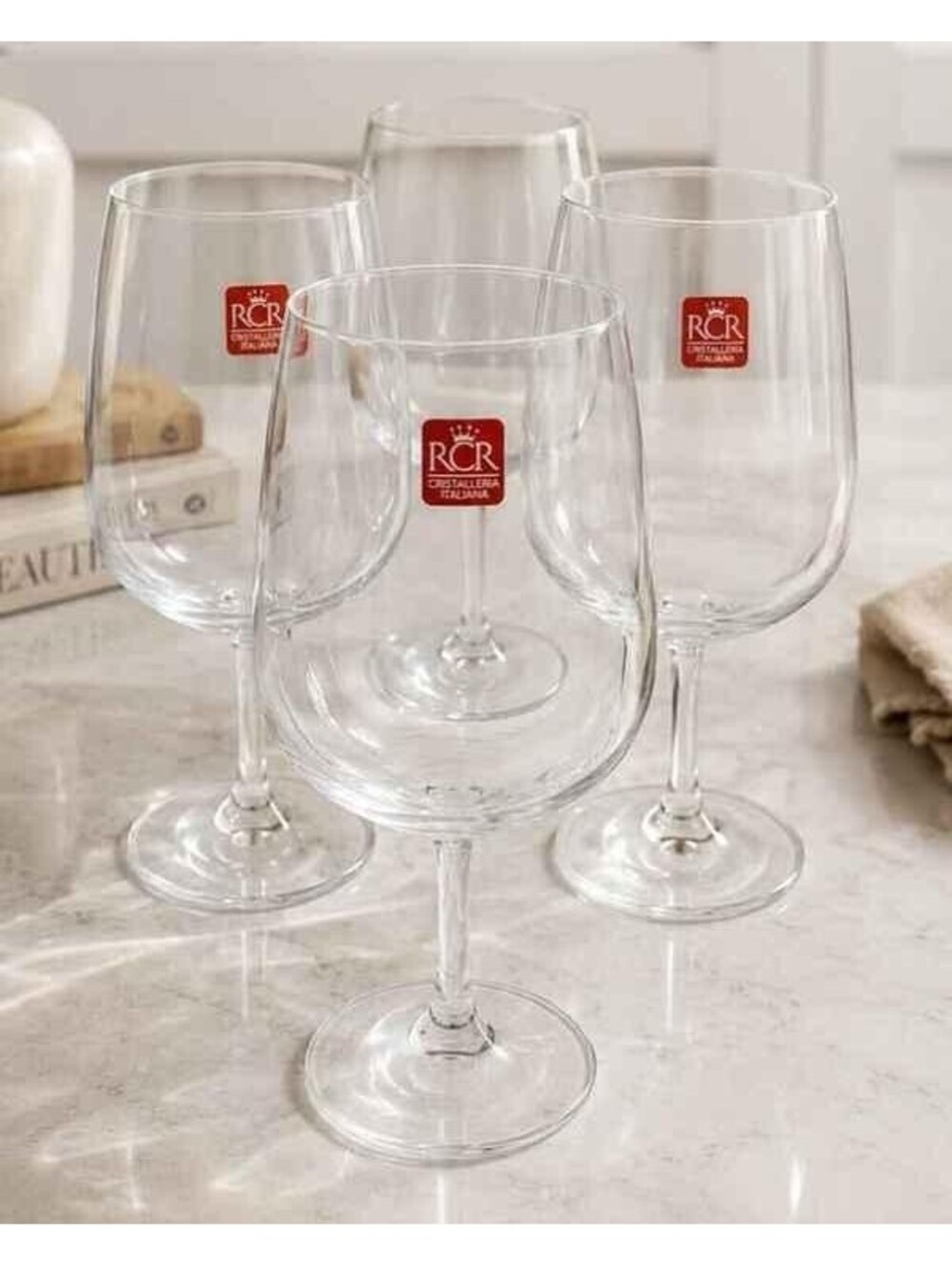 RCR Cristalleria Italiana Wine Glass Goblets Made In Italy 4-set Of 18.53oz-NIB